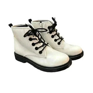 Steve Madden Jshortie Boots White Girls Size 5 Lace Up Zipper Combat